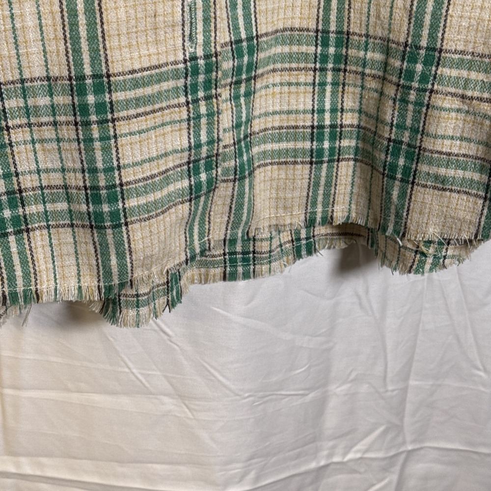 Democracy Women Green Plaid Frayed Longsleeve Button Down Size M T Shirt Pockets - Picture 4 of 8